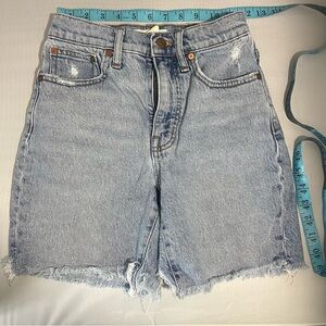 MADEWELL | High Rise Denim Mid Length Shorts Distressed Size 24